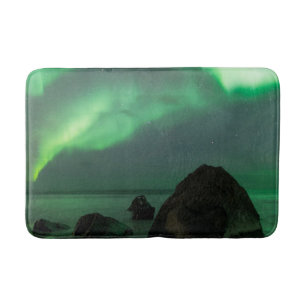 Aurora Borealis Lofoten Beach Norway Bath Mat