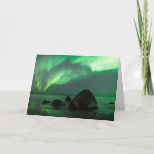 Aurora Borealis Lofoten Beach Norway Card