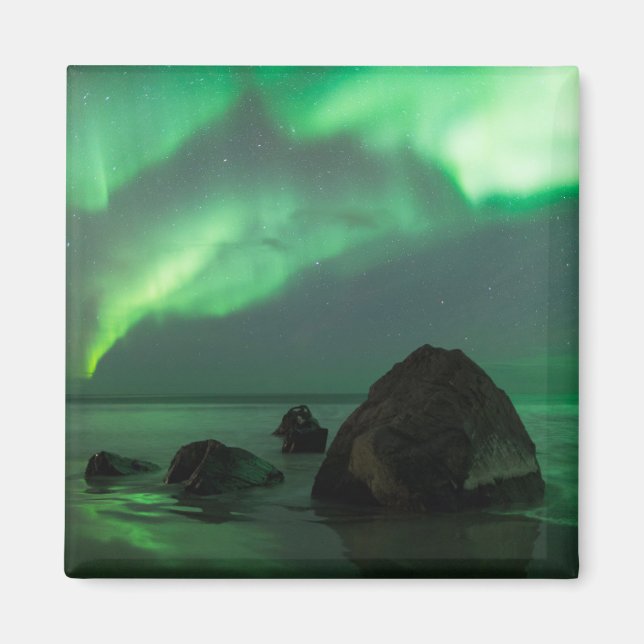 Aurora Borealis | Lofoten Beach Norway Magnet (Front)