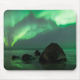 Aurora Borealis   Lofoten Beach Norway Mouse Pad