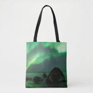 Aurora Borealis Lofoten Beach Norway Tote Bag