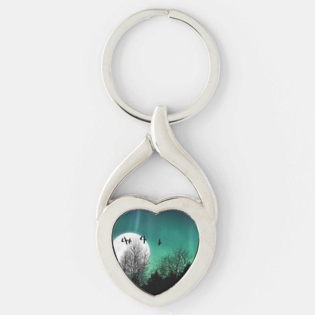 Aurora Borealis & Moon - Green Key Ring (Front)
