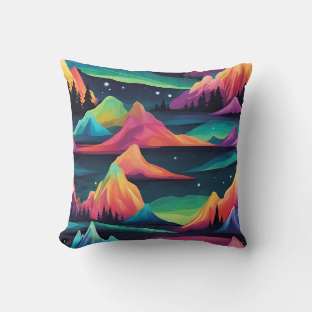 Aurora Borealis Mountains And Northern Lights  Cushion (Front)