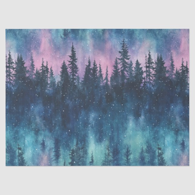 Aurora Borealis Night Sky Pine Forest Glow Tissue Paper (Front)