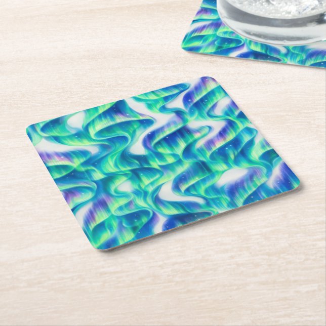 Aurora Borealis Northern Lights Abstract Pattern Square Paper Coaster (Angled)