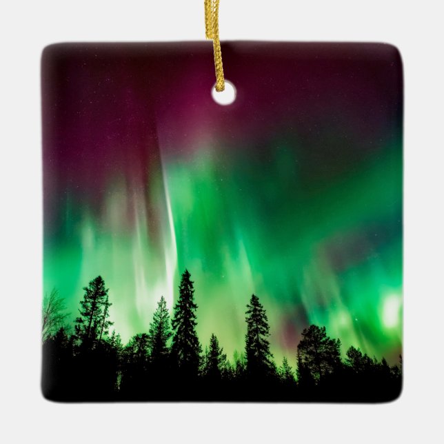Aurora borealis northern lights ceramic ornament (Front)