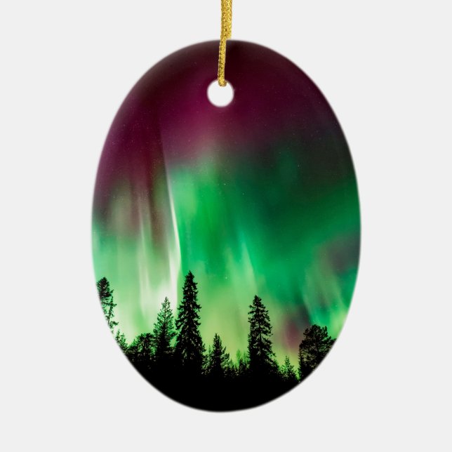 Aurora borealis northern lights ceramic tree decoration (Front)