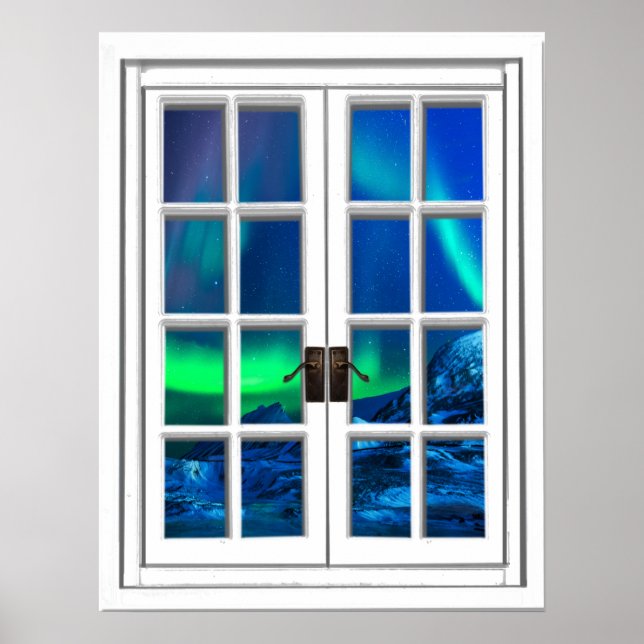 Aurora Borealis Northern Lights Fake Window Art Poster (Front)