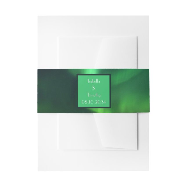 Aurora Borealis Northern Lights Sky Green Wedding  Invitation Belly Band (Front Example)