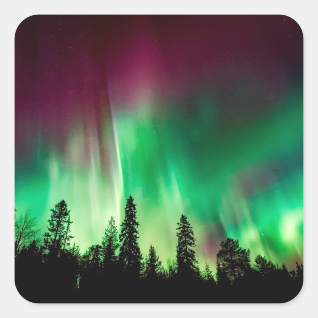 Aurora borealis northern lights square sticker (Front)