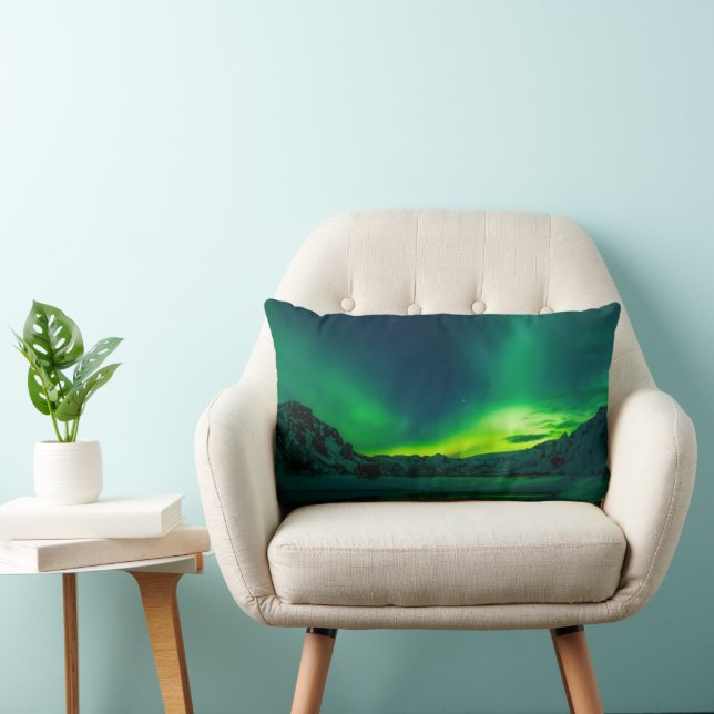 Aurora Borealis Northern lights Tree Woods Forest Lumbar Cushion (Chair)