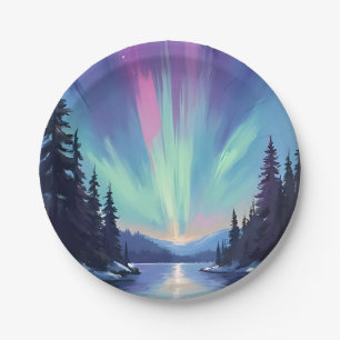 Aurora Borealis Northern Lights Watercolor Paper Plate