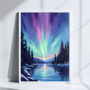 Aurora Borealis   Northern Lights Watercolor Poster
