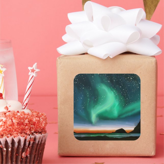 Aurora Borealis - Oil Painting Square Sticker (Party)