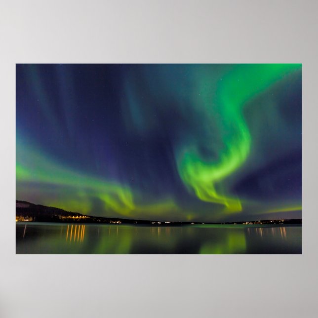 Aurora borealis over a lake poster (Front)