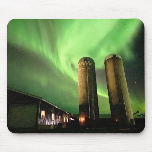 Aurora Borealis Over Alberta Farm Mouse Pad (Front)