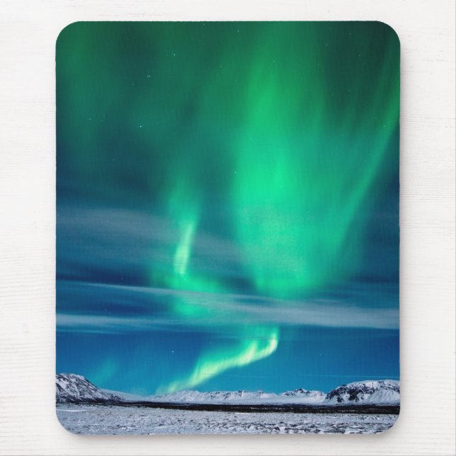 Aurora Borealis over Mosfellsheiði Mouse Pad (Front)