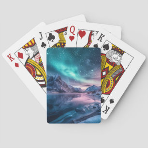 Aurora Borealis Over Snowy Mountain Landscape Playing Cards
