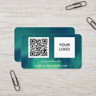 Aurora Borealis Social media QR Code Green Business Card