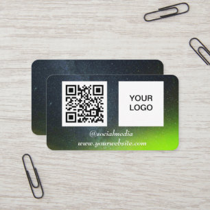 Aurora Borealis Social media QR Code Green Business Card