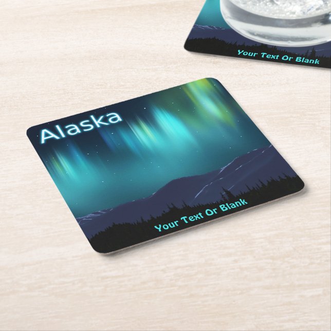 Aurora Borealis Square Paper Coaster (Angled)