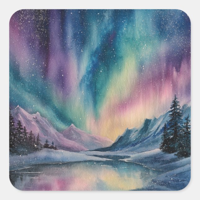 Aurora Borealis Square Sticker (Front)