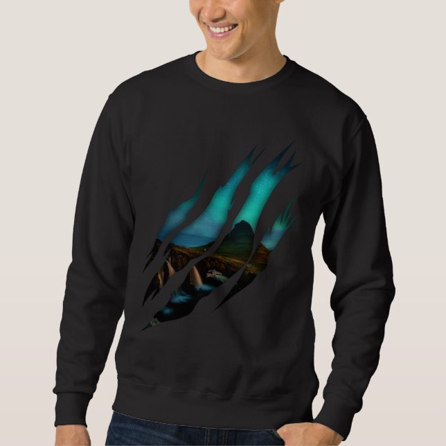Aurora Borealis Torn Alaska Night Sweatshirt (Front)