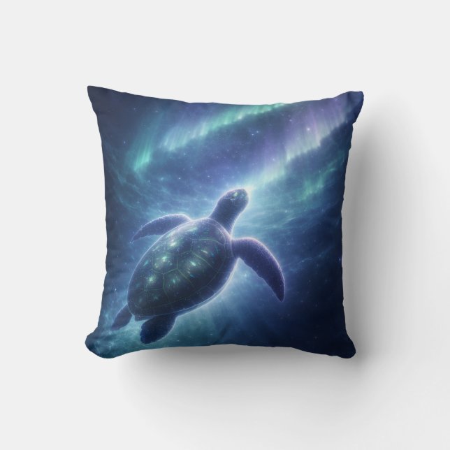 Aurora Borealis Turtle Decor Cushion (Front)