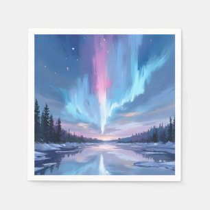 Aurora Borealis Watercolor Northern Lights Painted Napkin