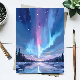 Aurora Borealis Watercolor Northern Lights Painted Postcard