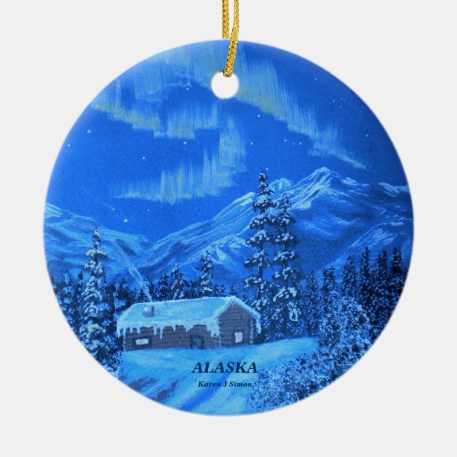 Aurora Cabin Ceramic Ornament (Front)