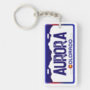 Aurora Colorado blue license plate keychain