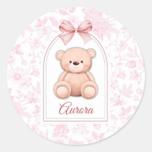 Aurora   Custom Pink Teddy Bear Nursery Design  Classic Round Sticker