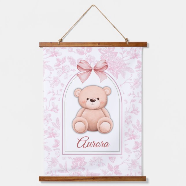 Aurora | Custom Pink Teddy Bear Nursery Design  Hanging Tapestry (Front)