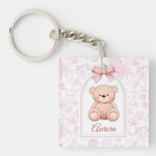Aurora Custom Pink Teddy Bear Nursery Design Key Ring
