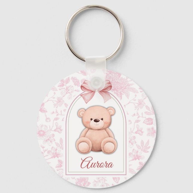 Aurora | Custom Pink Teddy Bear Nursery Design  Key Ring (Front)