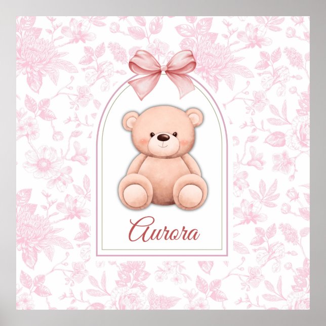 Aurora | Custom Pink Teddy Bear Nursery Design  Poster (Front)