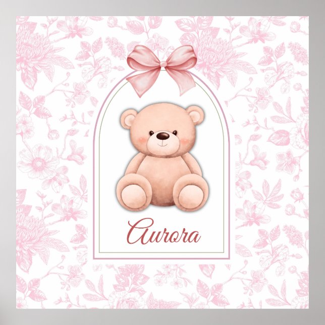 Aurora | Custom Pink Teddy Bear Nursery Design  Poster (Front)