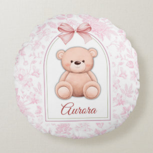 Aurora Custom Pink Teddy Bear Nursery Design Round Cushion