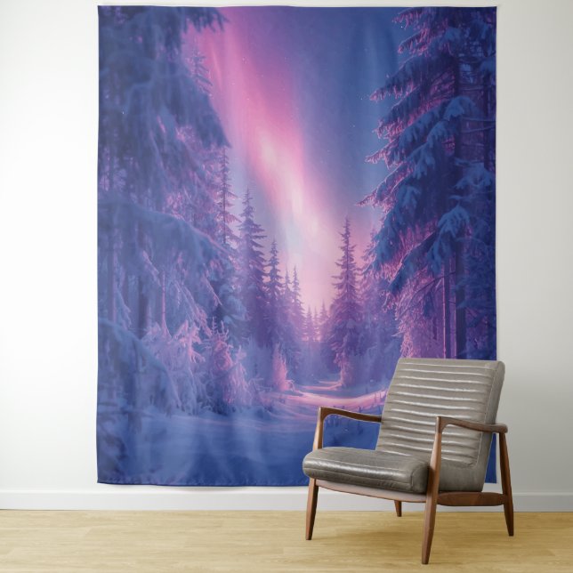 “Aurora Dreams – Enchanted Winter Forest Tapestry (In Situ)