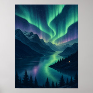 Aurora Fjord Northern Lights 12x16 Poster
