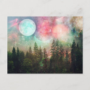 Aurora Forest Full Moon Postcard
