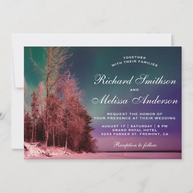 Aurora Forest Northern Lights Wedding Invitation (Front)