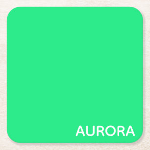 Aurora green colour name square paper coaster