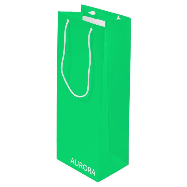 Aurora green colour name wine gift bag (Front Angled)