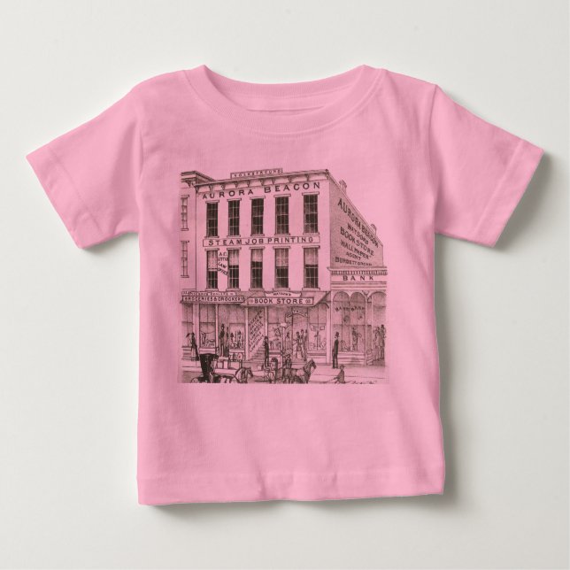 Aurora Illinois Aurora Beacon News 1871 Stone Lith Baby T-Shirt (Front)