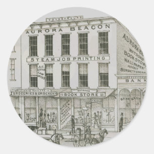 Aurora Illinois Aurora Beacon News 1871 Stone Lith Classic Round Sticker