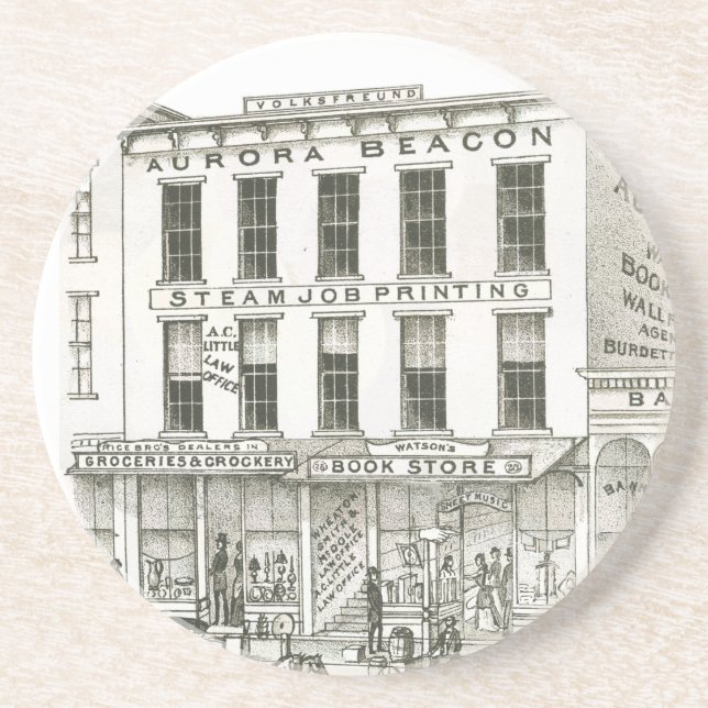 Aurora Illinois Aurora Beacon News 1871 Stone Lith Coaster (Front)