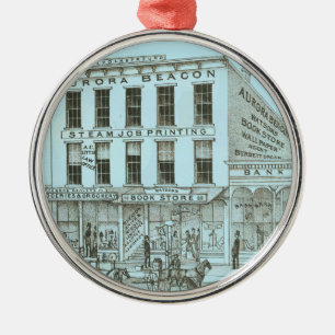 Aurora Illinois Aurora Beacon News 1871 Stone Lith Metal Tree Decoration