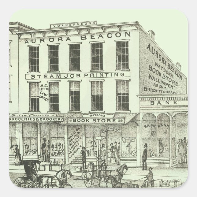 Aurora Illinois Aurora Beacon News 1871 Stone Lith Square Sticker (Front)